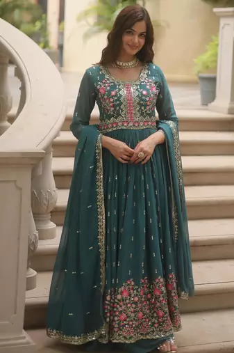 Blue georgette readymade suit with embroidery & sequence work