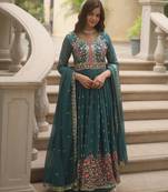 Blue georgette readymade suit with embroidery & sequence work