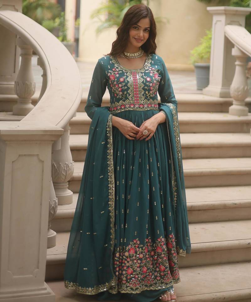 Blue georgette readymade suit with embroidery & sequence work