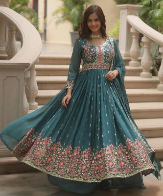Blue georgette readymade suit with embroidery & sequin  work 3