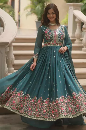 Blue georgette readymade suit with embroidery & sequence work
