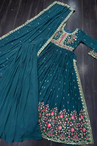 Blue georgette readymade suit with embroidery & sequence work