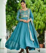 Blue vichitra silk anarkali readymade suit with embroidery & zari work