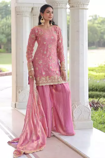 Pink silk readymade suit with embroidery & sequince work