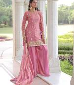 Pink silk readymade suit with embroidery & sequince work