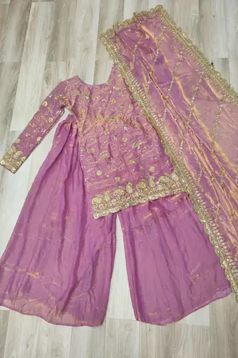 Pink silk readymade suit with embroidery & sequince work