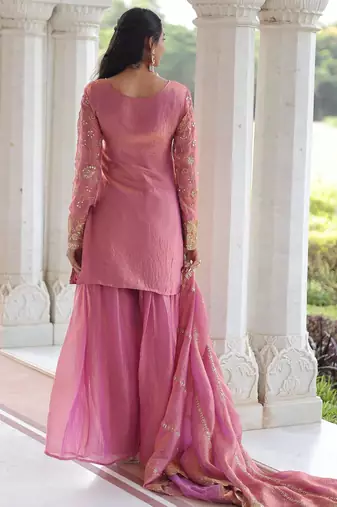 Pink silk readymade suit with embroidery & sequince work
