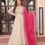 White & pink silk anarkali readymade suit with embroidery & beads work