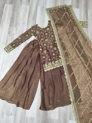 Brown silk readymade suit with embroidery & sequince work 3