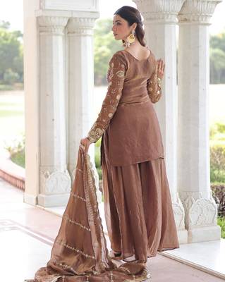 Brown silk readymade suit with embroidery & sequince work 4