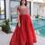 Red silk readymade gown with embroidery & beads work