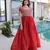 Red silk readymade gown with embroidery & beads work