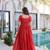 Red silk readymade gown with embroidery & beads work