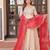 White & red silk anarkali readymade suit with embroidery & beads work