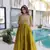 Mustard silk readymade gown with embroidery & beads work