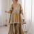 Grey & mustard tissue silk readymade suit with embroidery & mirror work