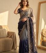 neavy blue-grey shaded in sequin embroidery chiffon saree 