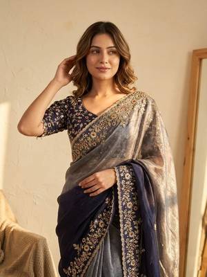 neavy blue-grey shaded in sequin embroidery chiffon saree  2