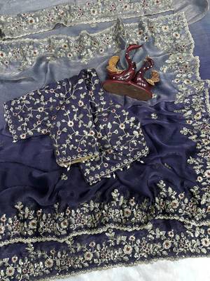 neavy blue-grey shaded in sequin embroidery chiffon saree  3
