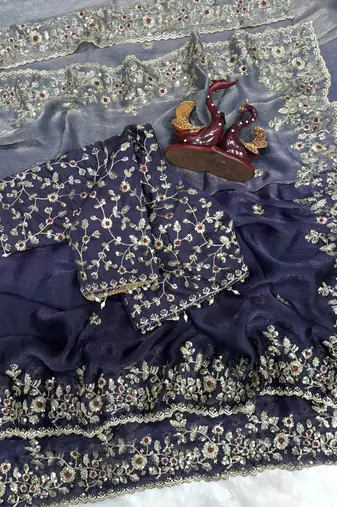 neavy blue-grey shaded in sequin embroidery chiffon saree 
