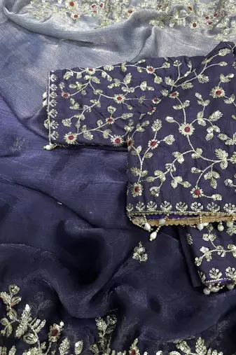 neavy blue-grey shaded in sequin embroidery chiffon saree 
