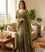 olive green-brown shaded in sequin embroidery chiffon saree 