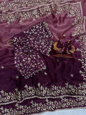 baby pink-purple shaded in sequin embroidery chiffon saree  3
