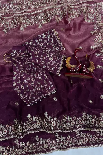 baby pink-purple shaded in sequin embroidery chiffon saree 