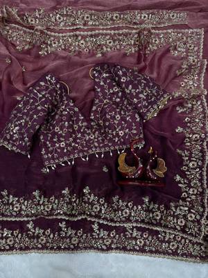 baby pink-purple shaded in sequin embroidery chiffon saree  4
