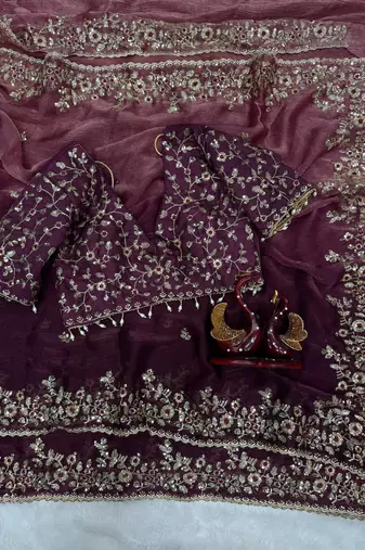 baby pink-purple shaded in sequin embroidery chiffon saree 