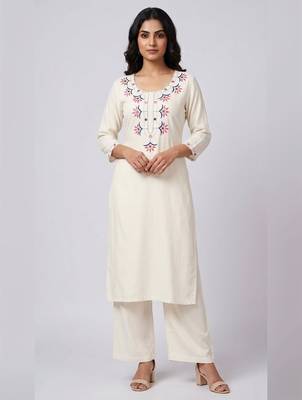 White rayon embroidered kurta set 1