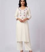 White rayon embroidered kurta set