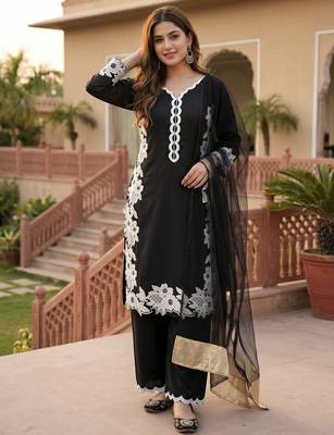 Black  silk  party wear embroidery  plazzo suit set 3