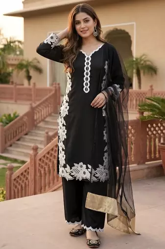 Black  silk  party wear embroidery  plazzo suit set