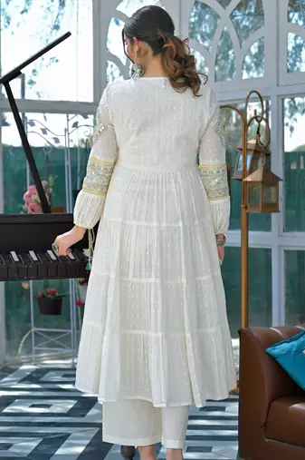 Women's Gorgeous Embroidery Work Flex Cotton Fabric Flared Anarkali Pant and Dupatta Set
