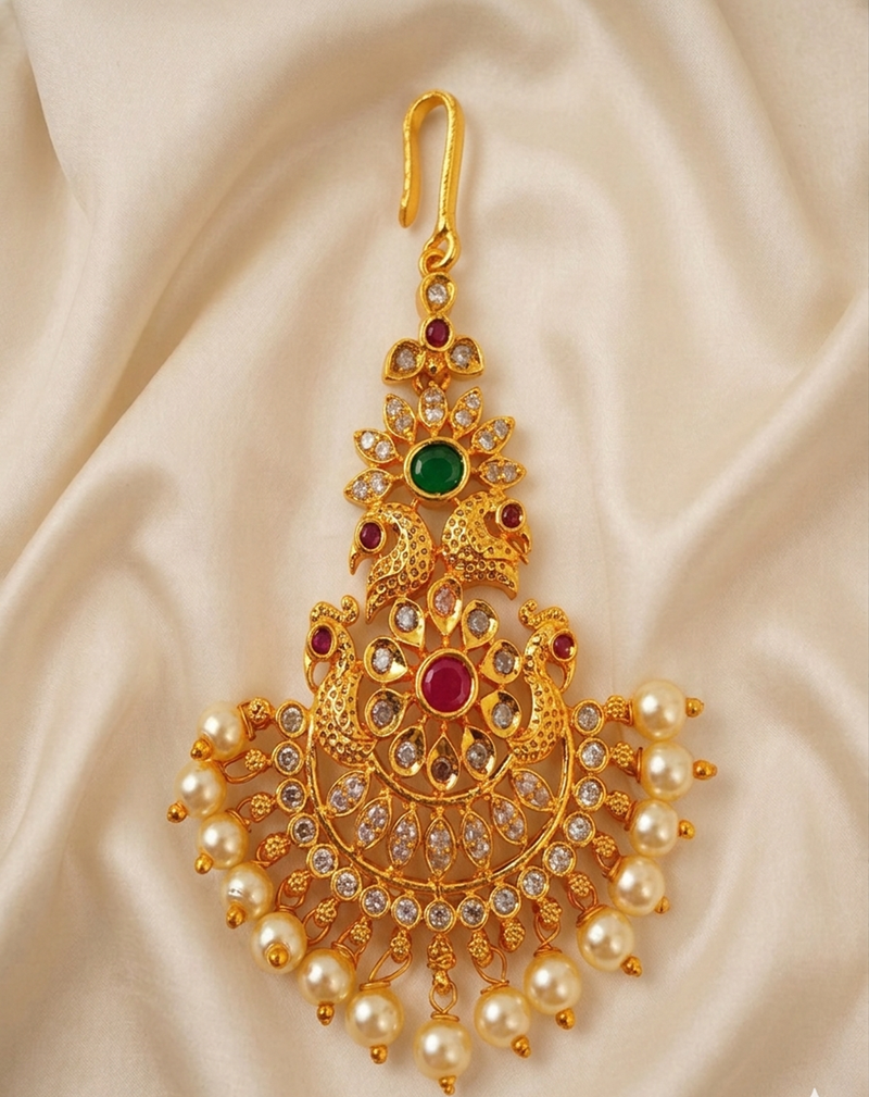 Multicolor peacock bridal maangtikka