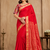 red embroidery with printed zari jaqurad border georgette saree