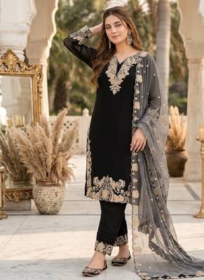 Black georgette  party wear embroidery  suit set 2