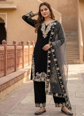 Black georgette  party wear embroidery  suit set 3
