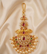 Multicolor peacock maangtikka with pearl drops