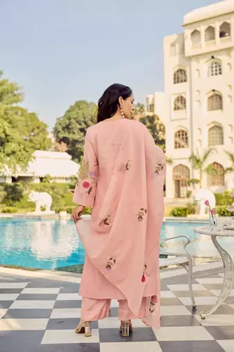 Women's Gorgeous Embroidery Work Chanderi Silk Fabric Straight Kurta Pant and Dupatta Set