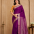 plum embroidery with printed zari jaqurad border georgette saree