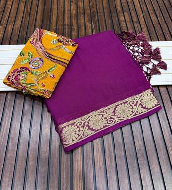 plum embroidery with printed zari jaqurad border georgette saree 2