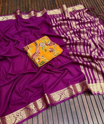 plum embroidery with printed zari jaqurad border georgette saree 3