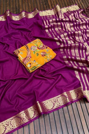 plum embroidery with printed zari jaqurad border georgette saree