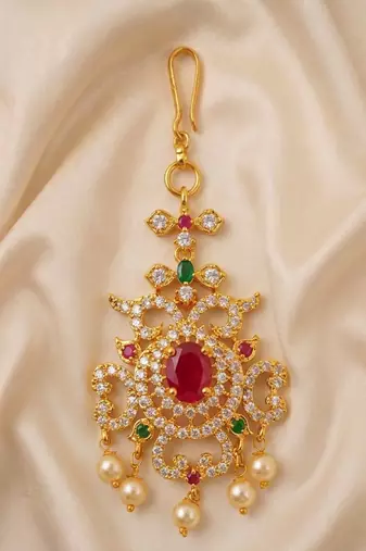 Multicolor maangtikka with ruby stone