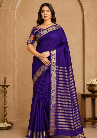 purple embroidery with printed zari jaqurad border georgette saree