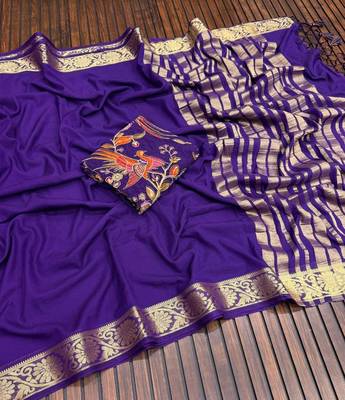 purple embroidery with printed zari jaqurad border georgette saree 2