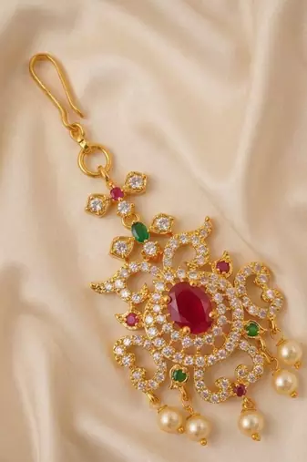 Multicolor maangtikka with ruby stone