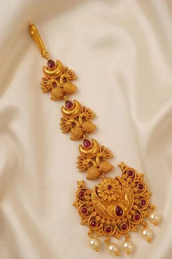 Matt finish peacock bridal maangtikka